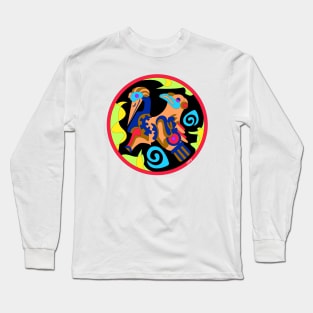 mexican seagull pelican bird codex glyph ecopop art in pattern Long Sleeve T-Shirt